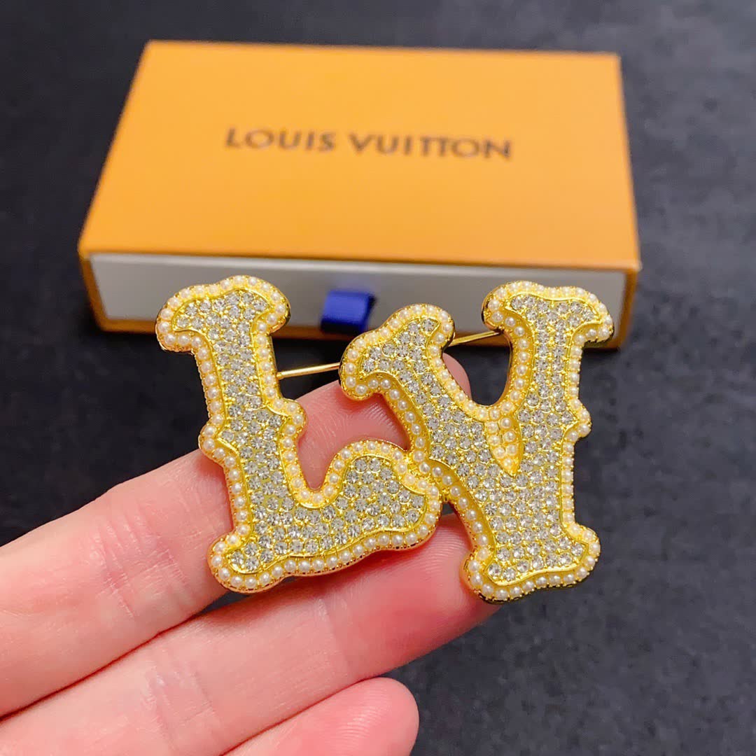 Louis Vuitton Crystal Embellished 'LV' Brooch